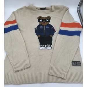 Black Pike Sweater Men Size XXL Crew Neck USA Bear NASA Orange Blue Red